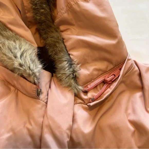 Basic House Korean Down Pink Puffer Fur Trim Hood Parka Jacket Size Small AS-IS - Picture 8 of 16